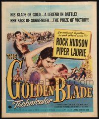 6b331 GOLDEN BLADE WC '53 romantic art of Rock Hudson kissing sexy Piper Laurie!
