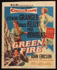6b339 GREEN FIRE WC '54 art of beautiful full-length Grace Kelly, Stewart Granger, Paul Douglas!