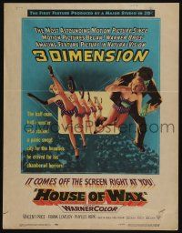 6b359 HOUSE OF WAX WC '53 cool 3-D artwork of monster & sexy girls kicking off the movie screen!
