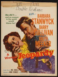 6b376 JEOPARDY WC '53 Barbara Stanwyck in Jeopardy, struggling with Ralph Meeker, film noir!