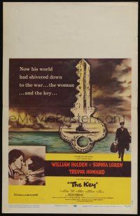 6b384 KEY WC '58 directed by Carol Reed, William Holden & sexy Sophia Loren kissing!