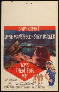6b388 KISS THEM FOR ME WC '57 romantic art of Cary Grant & Suzy Parker, plus sexy Jayne Mansfield!