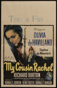 6b442 MY COUSIN RACHEL WC '53 art of Olivia de Havilland & Richard Burton, Daphne du Maurier!