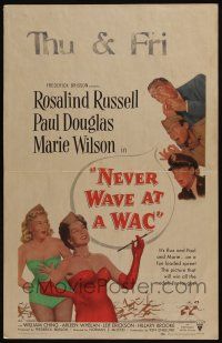 6b450 NEVER WAVE AT A WAC WC '53 Paul Douglas, sexy Rosalind Russell & Marie Wilson!