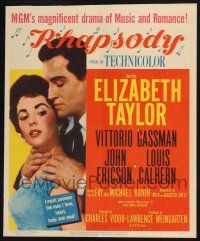 6b504 RHAPSODY WC '54 Elizabeth Taylor, Vittorio Gassman, magnificent drama of music & romance!