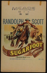 6b576 SUGARFOOT WC '51 cool full-length artwork of of cowboy Randolph Scott on horseback!