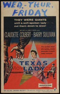 6b597 TEXAS LADY WC '55 they were giants until soft-spoken Claudette Colbert cut them down to size!