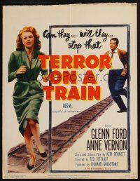 6b607 TIME BOMB WC '53 Terror on a Train, art of Glenn Ford & Anne Vernon in explosive action!