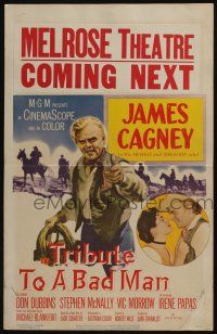 6b619 TRIBUTE TO A BAD MAN WC '56 great art of cowboy James Cagney, pretty Irene Papas!