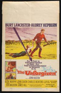 6b628 UNFORGIVEN WC '60 Frank McCarthy art of Burt Lancaster & Audrey Hepburn, John Huston directed