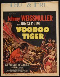 6b638 VOODOO TIGER WC '52 great art of Johnny Weissmuller as Jungle Jim fighting lion!