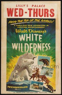 6b646 WHITE WILDERNESS WC '58 Disney, cool art of polar bear & arctic animals on top of world!