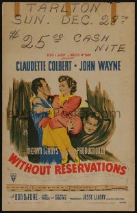 6b654 WITHOUT RESERVATIONS WC '46 great art of John Wayne carrying pretty Claudette Colbert!