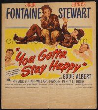 6b662 YOU GOTTA STAY HAPPY WC '48 great image of Joan Fontaine sitting on Jimmy Stewart!