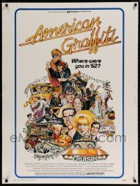 6c182 AMERICAN GRAFFITI 30x40 '73 George Lucas teen classic, wacky Mort Drucker artwork of cast!