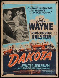 6c220 DAKOTA 30x40 R50 John Wayne & pretty Vera Ralston in a romantic spectacle of the West!