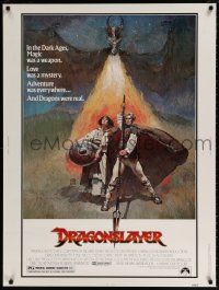 6c226 DRAGONSLAYER 30x40 '81 cool Jeff Jones fantasy artwork of Peter MacNicol w/spear, dragon!