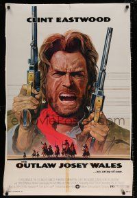 6c296 OUTLAW JOSEY WALES 27x39 '76 Clint Eastwood is an army of one, cool double-fisted artwork!