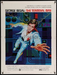 6c340 TERMINAL MAN 30x40 '74 art of George Segal by Ken Barr, written by Michael Crichton!