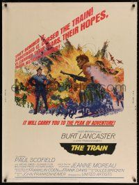 6c344 TRAIN 30x40 '65 art of Burt Lancaster & Paul Scofield in WWII by Sandy Kossin!