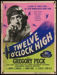 6c345 TWELVE O'CLOCK HIGH 30x40 R55 cool artwork of smoking World War II pilot Gregory Peck!