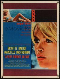 6c352 VERY PRIVATE AFFAIR 30x40 '62 Louis Malle's Vie Privee, c/u of sexiest Brigitte Bardot!