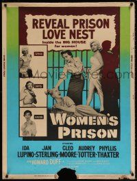 6c361 WOMEN'S PRISON 30x40 '54 Ida Lupino & super sexy convict Cleo Moore, sensational scandal!