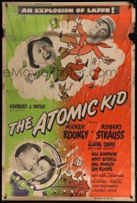 6c367 ATOMIC KID 40x60 '55 wacky art of nuclear Mickey Rooney, an explosion of laffs!