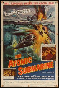 6c368 ATOMIC SUBMARINE 40x60 '59 cool Reynold Brown art, hell explodes under the Arctic Sea!