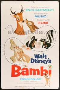 6c371 BAMBI 40x60 R75 Walt Disney cartoon deer classic, great art with Thumper & Flower!