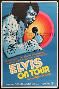 6c407 ELVIS ON TOUR 40x60 '72 cool full-length image of Elvis Presley singing into microphone!