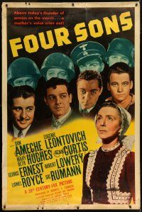 6c417 FOUR SONS 40x60 '40 Don Ameche & his Czecho-German brothers in World War II!