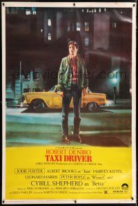 6c518 TAXI DRIVER 40x60 '76 classic art of Robert De Niro by cab, directed by Martin Scorsese!