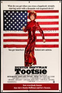 6c523 TOOTSIE 40x60 '82 full-length Dustin Hoffman in drag by American flag!