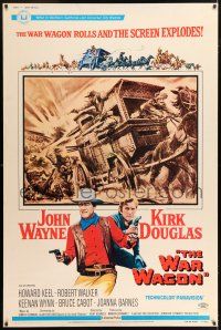 6c530 WAR WAGON 40x60 '67 cowboys John Wayne & Kirk Douglas, western armored stagecoach artwork!
