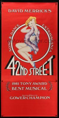 6c113 42nd STREET 41x83 stage poster '80s artwork of sexy barely-dressed woman with boa!