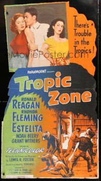 6c154 TROPIC ZONE die-cut 33x59 standee '53 Ronald Reagan romancing Rhonda Fleming + sexy Estelita!