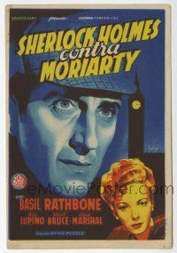 6d437 ADVENTURES OF SHERLOCK HOLMES Spanish herald '40 Soligo art of Basil Rathbone & Ida Lupino!