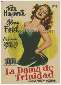 6d438 AFFAIR IN TRINIDAD Spanish herald '54 best art of sexiest laughing Rita Hayworth by Jano!