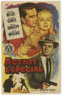 6d456 BIG COMBO Spanish herald '56 art of Cornel Wilde & sexy Jean Wallace, classic film noir!