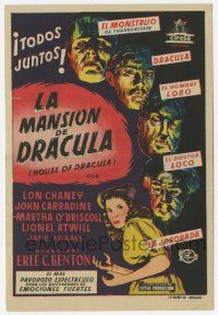 6d552 HOUSE OF DRACULA Spanish herald '45 great artwork of the most classic monsters!