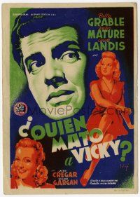 6d559 I WAKE UP SCREAMING Spanish herald '46 Soligo art of Victor Mature, Betty Grable & Landis!