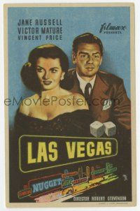 6d574 LAS VEGAS STORY Spanish herald '52 MCP art of gambler Victor Mature & sexy Jane Russell!