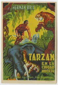 6d611 NEW ADVENTURES OF TARZAN Spanish herald R40s art of Bruce Bennett & elephant fighting tiger!