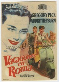 6d658 ROMAN HOLIDAY Spanish herald R1950s Jano art of Audrey Hepburn & Gregory Peck riding on Vespa!