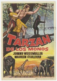 6d703 TARZAN THE APE MAN Spanish herald R50s art of Johnny Weismuller & Maureen O'Sullivan!