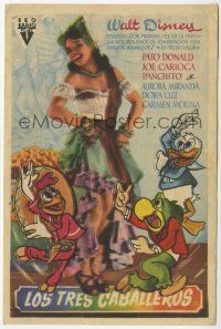 6d716 THREE CABALLEROS Spanish herald '47 art of Donald Duck, Joe Carioca, Panchito & sexy girl!