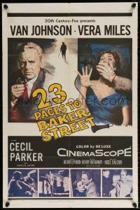 6f007 23 PACES TO BAKER STREET 1sh '56 cool artwork of Van Johnson & scared Vera Miles!