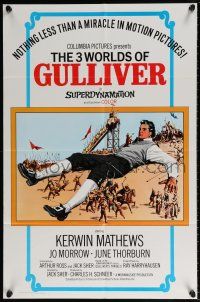 6f010 3 WORLDS OF GULLIVER 1sh R74 Ray Harryhausen fantasy classic, art of giant Kerwin Mathews!