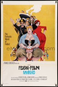 6f034 AMARCORD int'l 1sh '74 Federico Fellini classic comedy, art by Giuliano Geleng!